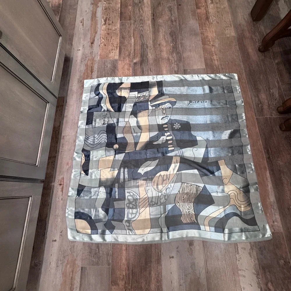 Picasso Inspired Art Scarf Set Cubist Portrait Square & Long Sheer Bundle
